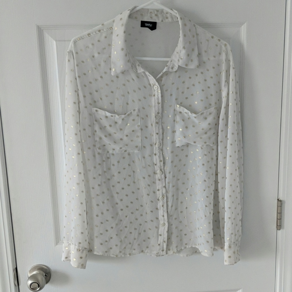 Sheer cream and gold button front too
